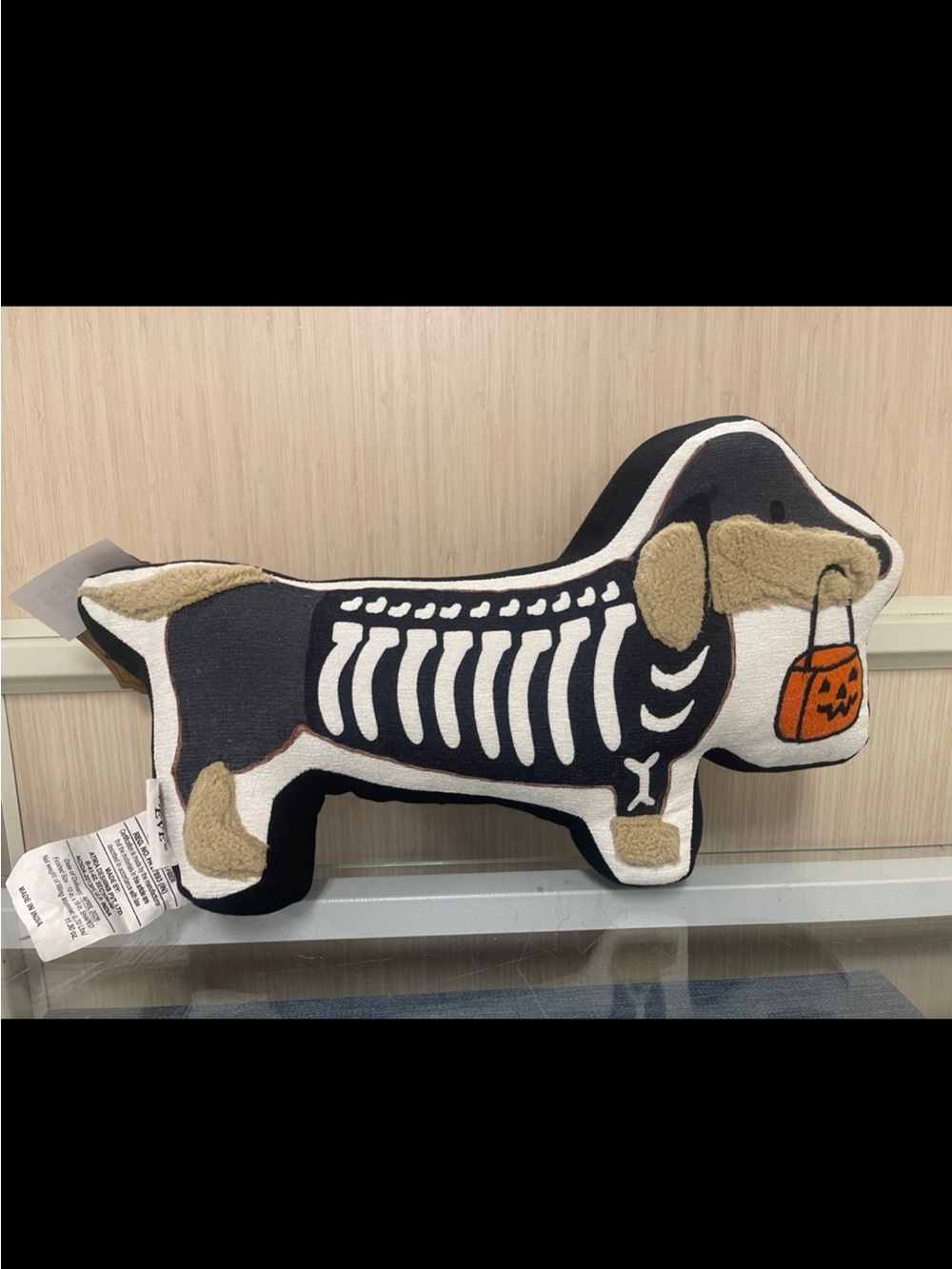 Halloween Skeleton Dachshund Dog Pillow with Trick or Treat Pumpkin NWT
